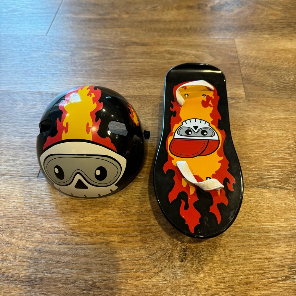 Build a Bear Black and Red Flame Helmet and Skateboard Set